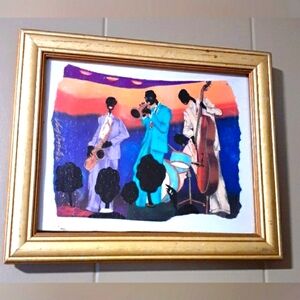 Vtg Artist Signed Leroy Campbell Jazz Trio Canvas Print Framed